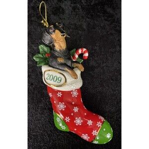 Danbury Mint Dachshund Dog In Christmas Stocking 2009 Christmas Ornament & Box